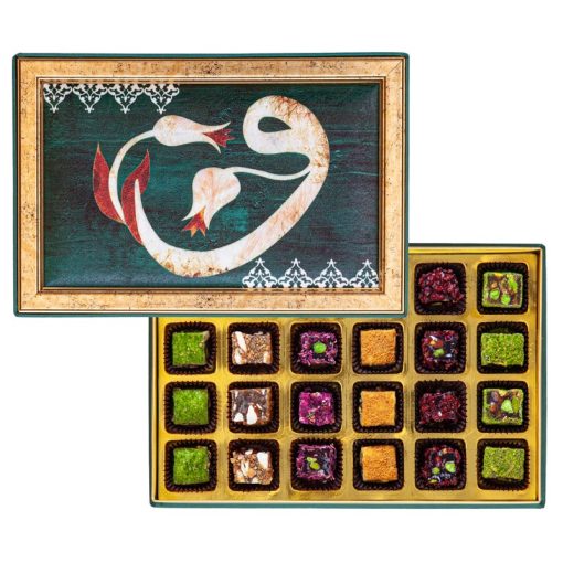 Green Vav Embroidered Box - Assorted Turkish Delights